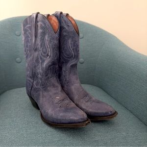 Blue leather cowboy boots
